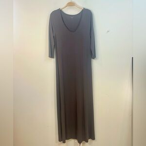 EUC Gray Size S Garnet Hill Stretch Tencel 3/4 Sleeve Maxi Dress Side Slits